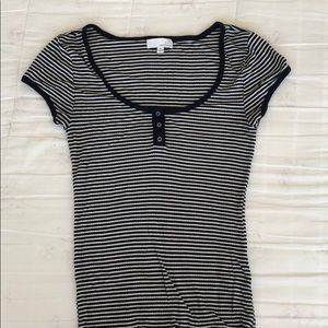 striped shirt halfway buttoned